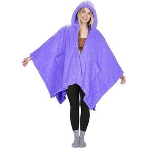 Womens Hooded Poncho Cape Sherpa Fleece Cloak Warm Shawl Wrap Oversized Coat